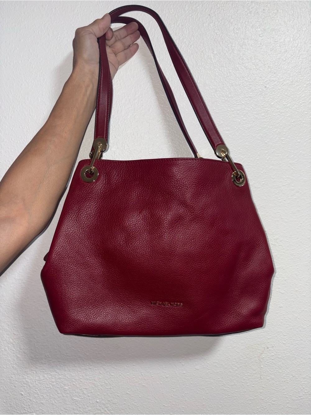 Michael Kors Red Pebbled Leather Shoulder Tote Bag